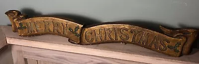 Vintage Hand Carved Wooden Merry Christmas Sign Or Banner • $14.99