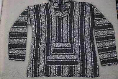 Mexican Style Baja Hoodie Sweater Men’s Size XL Black Gray • $11.55