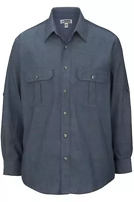 Edwards Mens Chambray Roll Up Sleeve Shirt - 1298 FREE SHIPPING! • $36.08