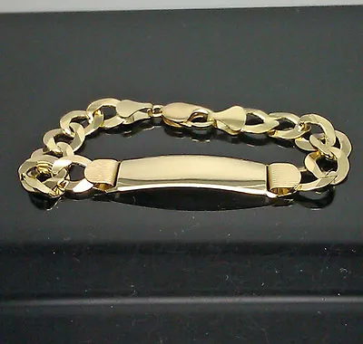 Mens SOLID 10K Yellow Gold Link Bracelet 9  ID Plate Long New  • $1653.48