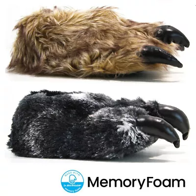 Mens Memory Foam Novelty Claw Monster Bear Slippers Fur Warm Winter Shoes Size • £11.95