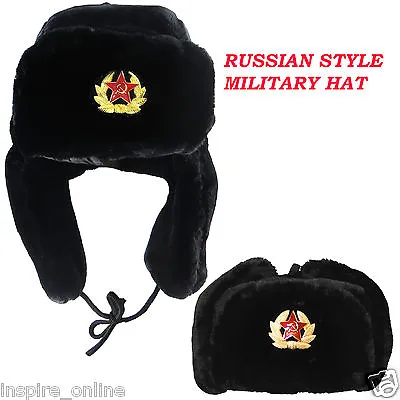 Warm Winter Cap Russian Trapper Hat Soviet Badge Military Ushanka Cossack Unisex • £9.49