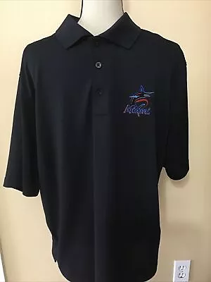 ANTIGUA Miami Marlins MLB / Mens LARGE - XL / Black Polo Shirt EMBROIDERED LOGO  • $24.99