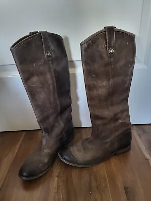 Frye Women Riding Boots Brown Distressed Leather Size 8 • $35