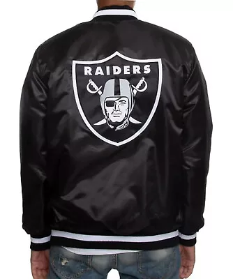 N-F-L Oakland Las Vegas Raid-ers Black Satin Varsity Jacket Embroidery Logos • $84.99