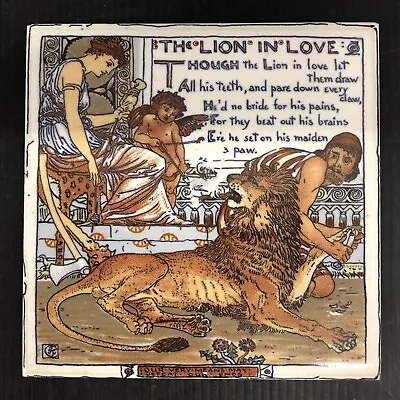 Vintage Tile Trivet-Walter Crane The Lion In Love By Mosaic Tile Co. • $125