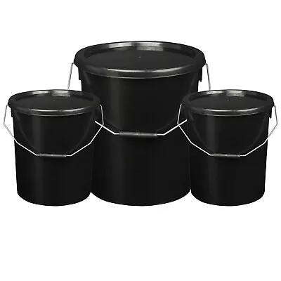 10 Litre & 25 Litre BLACK Plastic Bucket With Metal & Plastic Handles Strong • £17.79