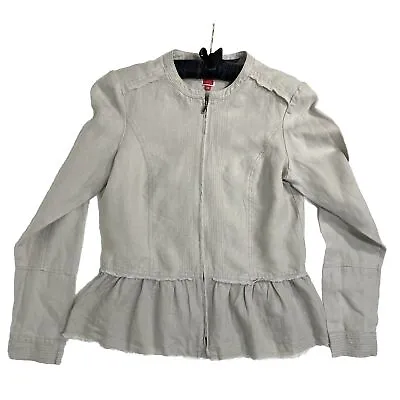 Miss Captain Women's 100% Linen Cardigan Jacket UK 10 (EU38) Natural Grey Zipped • £15