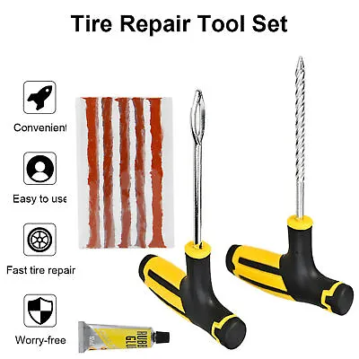 Car Tubeless Tyre Tire Puncture Repair Plug Repair Kit Needle Patch Fix Tools • $4.49