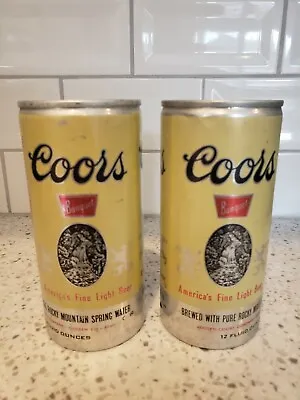 Vintage 1970's Pair Of Coors Aluminum Pull Tab & Push Tab 12 Oz Cans • $15.99