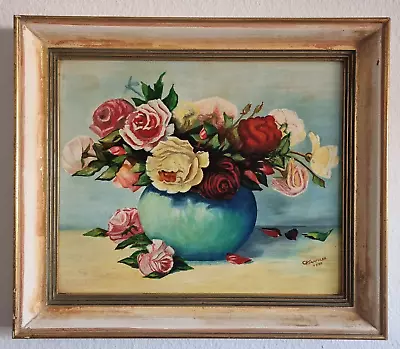 Original Oil Painting Mid Century Floral Roses Still Life France Signed • $289