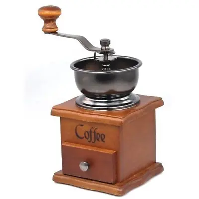 Coffee Grinder Manual Hand Bean Vintage Style Wooden Fresh Spices Mill Burr • £16.99
