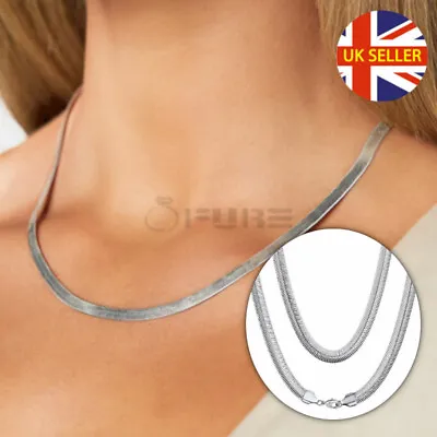 925 Sterling Silver Filled Flat Herringbone Snake Chain Necklace 16-24 Inch Long • £4.99