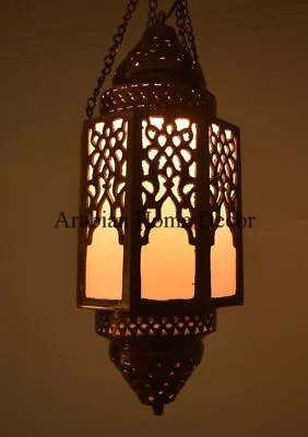 Handcrafted 18  Height Moroccan Brass Ceiling Light Fixture Hanging Lantern Lamp • $189.31