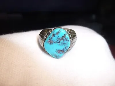 Vintage Native American Sterling Turquoise Men’s Ring Size 10 • $125