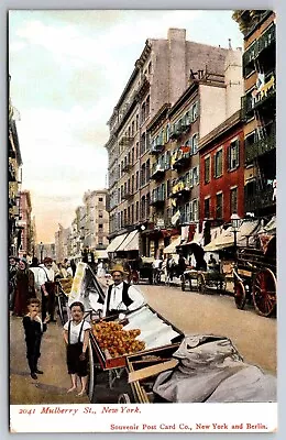 EStampsNet -New York Mulberry Street With Street Vendors Ca 1910 Postcard • $6