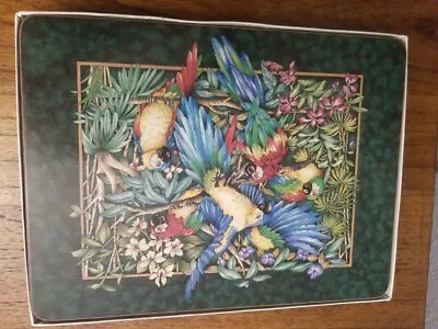 Vintage Pimpernel 6 Hard Placemats W/Cork Back W/ Box Parrots/Birds Tropical  🛸 • $19.13