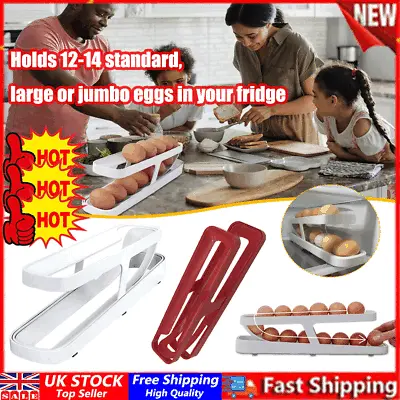 Rolldown Refrigerator Eggs Dispenser Auto Rolling Egg Holder 2 Tier Storage Rack • £7.58