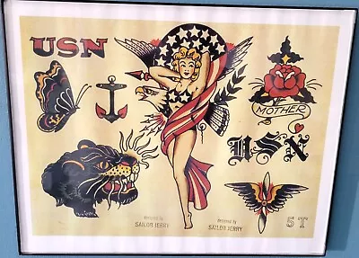 Sailor Jerry Vintage Tattoo Flash Pin Up Art Print 11x14 FRAMED & Ready To Hang! • $14.99