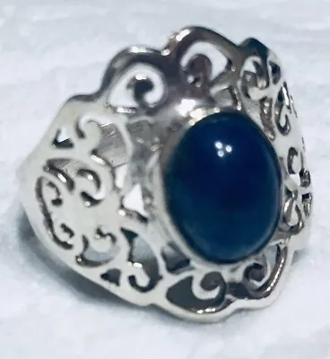 Mystical Lapis Lazuli Cabochon Sterling Silver Vintage Swirled Design Ring Sz 9 • $45