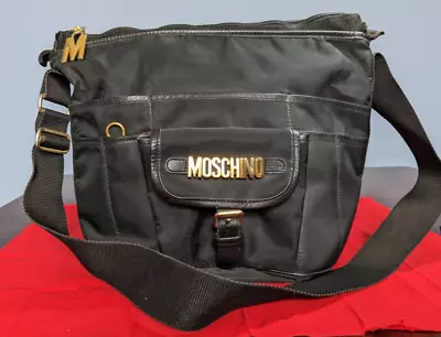 Vintage MOSCHINO By Redwall Black Nylon Crossbody Bag W/ Leather Trim • $150