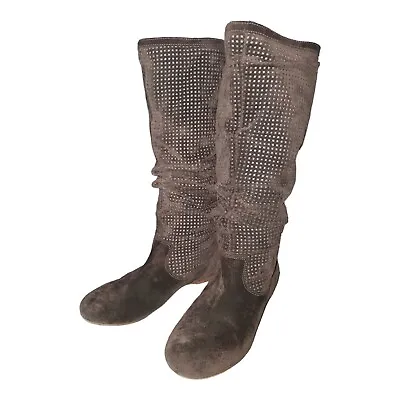 UGG Abilene Slouch Boots Women 8  Dark Brown Suede Perforated Knee-High 1947  • $28