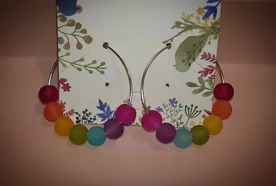 Rainbow Frosted Glass Hoop Earrings • £5