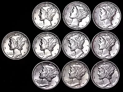 Lot Of 5 Coins AU / UNC Mercury Silver Dimes Some D And S Mint FREE SHIPPING • $34.75