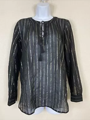 Ann Taylor LOFT Womens Size XS Sheer Black Metallic Striped Blouse Long Sleeve • $7