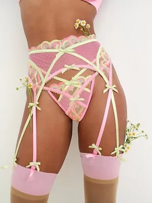 For Love And Lemons Hugging Hearts Embroidery Neon Thong Panty M NWOT • £36.65