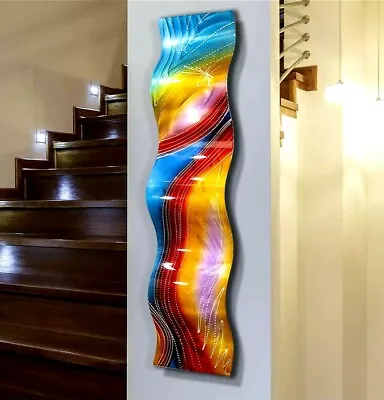 Abstract Metal Wall Art- Large Wave Sculpture - Red Blue Yellow -  By Jon Allen • $230