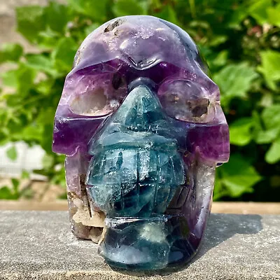 3.1LB Natural Fluorite Skull Quartz Manual Sculpture Crystal Skull Healing. • $0.99