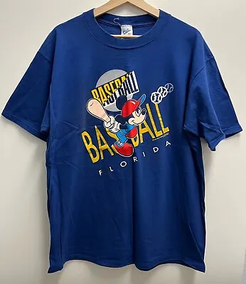 Vintage Disney Mickey Mouse Baseball T-Shirt Men XL Blue Velva Sheen Made In USA • $15.98