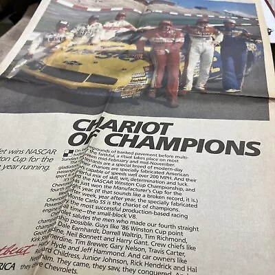 1986 CHEVROLET NASCAR NEWSPAPER AD NASCAR HEROS PERFORMANCE Racing MONTE CARLOSS • $55