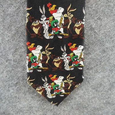 VTG Looney Tunes Neck Tie Mens Black 2002 Bugs Bunny Taz Marvin The Martian • $13.49