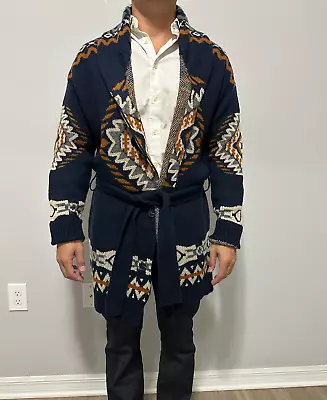 ZARA Men's Oversized Belted Cardigan Tribal Aztec Alanui Shawl Sweater Size M • $175