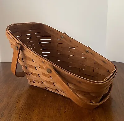 1989 Longaberger Basket Signed Wine Vegetable Sleigh Slant Basket Handwoven USA • $19.99