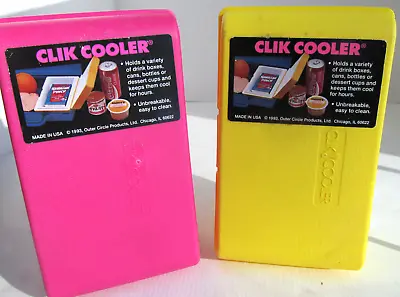 2 Clik Cooler Yellow & Pink Pair Insulated Mini Small Made In USA 1993 Vintage U • $16.15