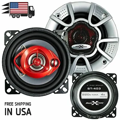 Soundxtreme 4  In 3-Way 220 Watts Coaxial Car Audio Speakers CEA Rated (Pair) • $29.99