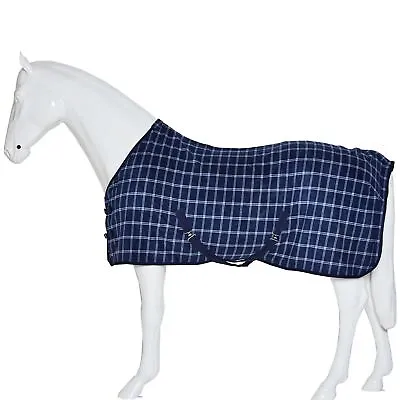 Best On Horse Standard Neck Horse Fleece Cooler Rug Cheque Blue Navy Silver  • £19.99