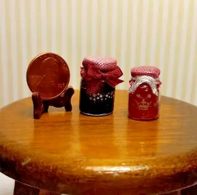 Miniature Dollhouse (2) Bath Oil Bottles W/ 7/8  & 3/4  H Bottles Reds Stickers • $4.69