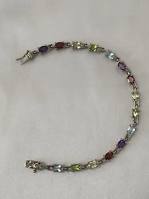 925 Sterling Silver Multi Color Gemstone Tennis Bracelet 7” • $50