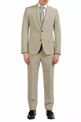 Maison Margiela 14 Men's 100% Silk Slim Beige Two Button Suit US 38 IT 48 • $499.99