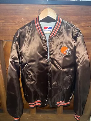 Vintage Swingster Cleveland Browns Bomber Satin Jacket Sz Large Men NFL • $69.99