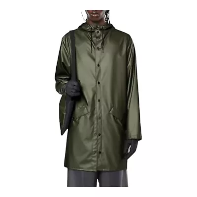 RAINS Long Jacket Evergreen Adult L Waterproof Coat 12020 Hood Pockets Unisex • $59.95