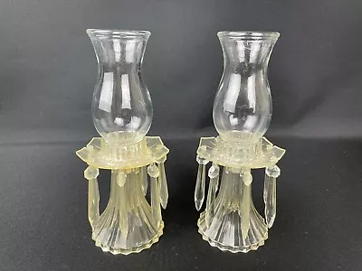 Vintage Plastic Candle Sticks Holders W/ Prisms & Glass Chimney Dart Ind 6  • $16.99