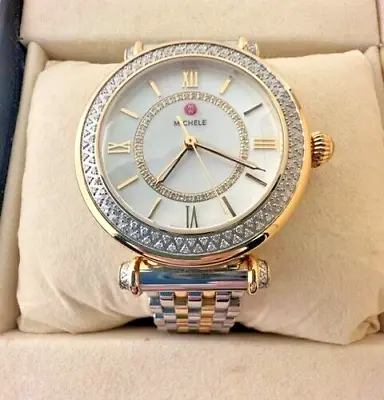 Michele Two Tone Diamond Caber Mid Ladies Watch MWW16E000001 - 35 Mm • $1299