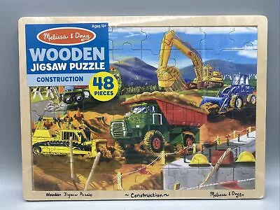 Melissa & Doug Puzzle Construction Site Vehicles Wooden Jigsaw Tray 48-Pieces • $15.95