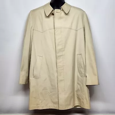 London Fog Vintage Maincoats Weatherwear Men's Lined Trench Coat Beige 44 Long • $35.95