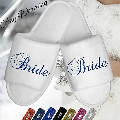 Spa Slippers Script Bride Bridesmaid Glitter Open Toe Wedding Bridal White Guest • £5.99